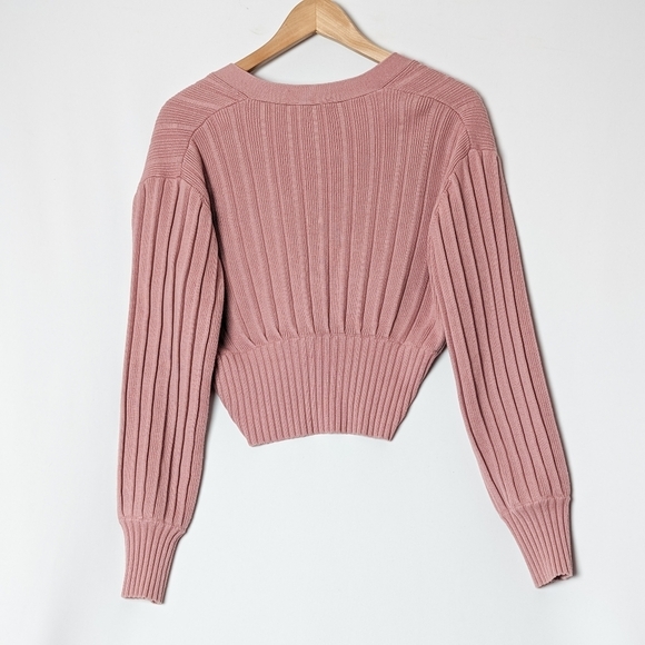 WILFRED New Plunge Front Cardigan  Wool Sweater Mauve Mousse Pink ARITZIA S - Picture 11 of 13